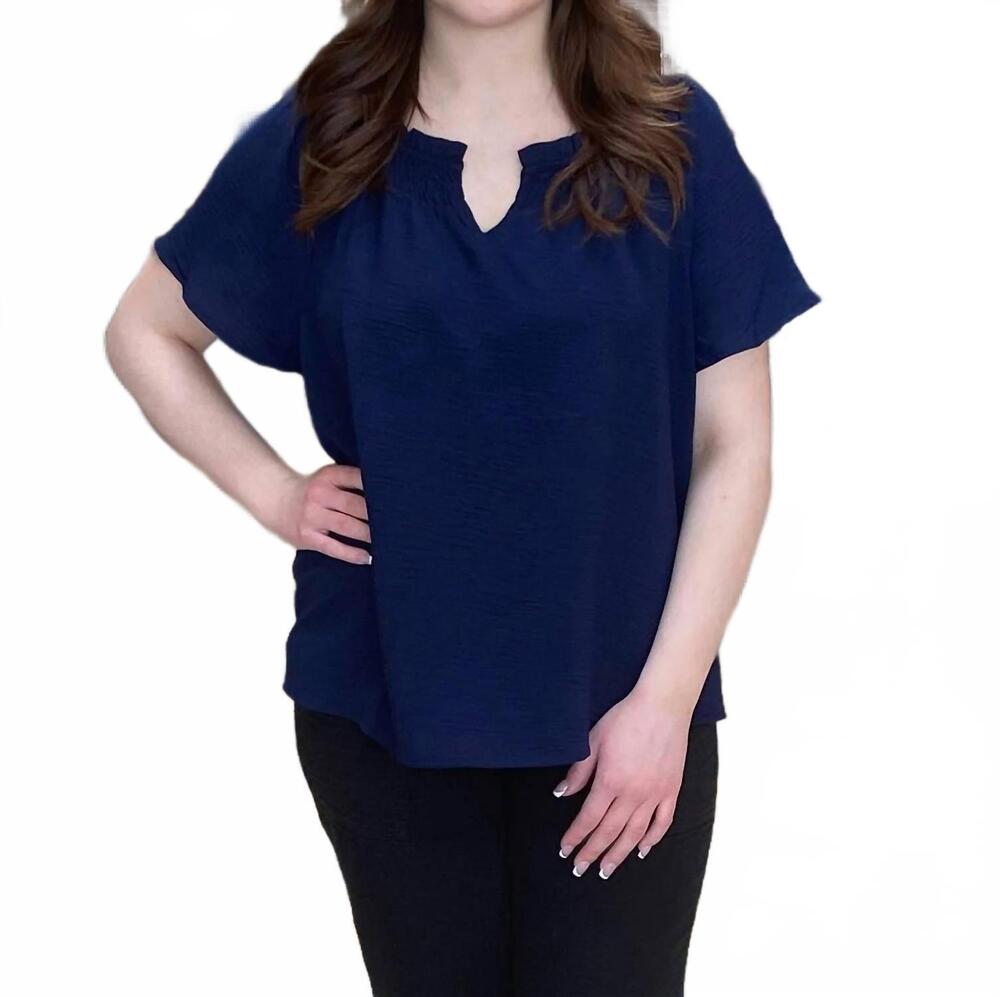 NEW ZAC & RACHEL women's celebration solid crinkle crepe top in clbrtn navy